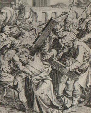 The cross
is laid on Simon of Cyrene.