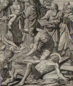 Jesus is
nailed to the cross.